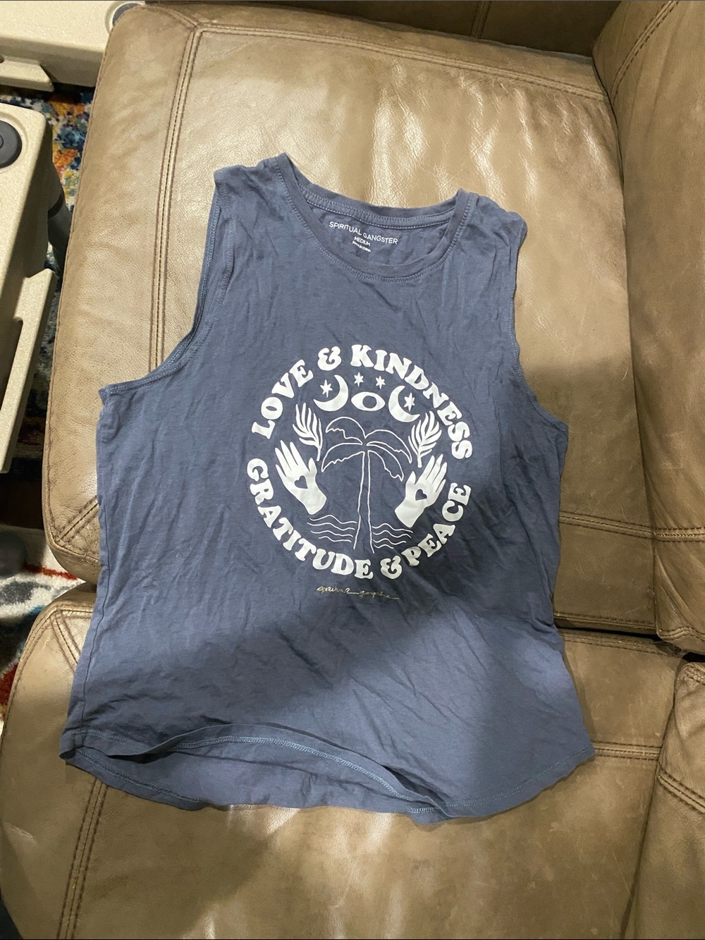 Spiritual Gangster Navy Blue Graphic Muscle Tank - Love & Kindness
